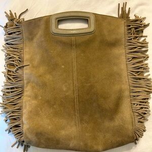 Maje Fringe Tan Suede Leather Bag